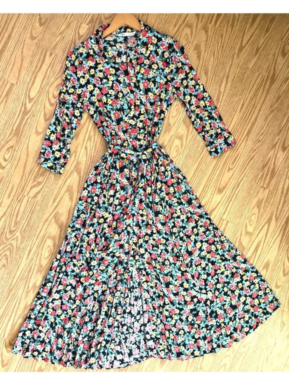 size L Zara full length "Marilyn" black floral full maxi dress nwot